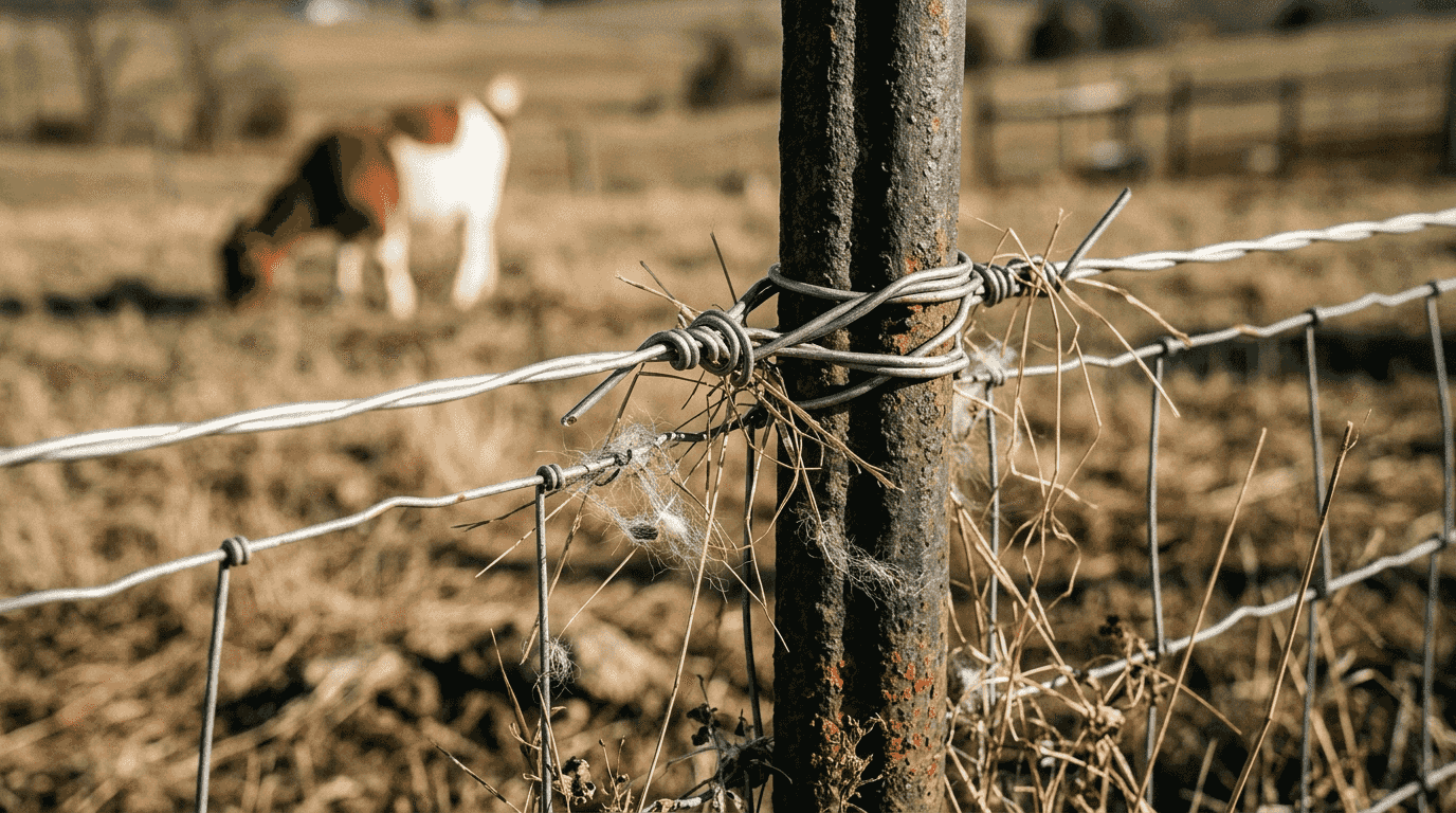 Galvanized wire secured to steel post