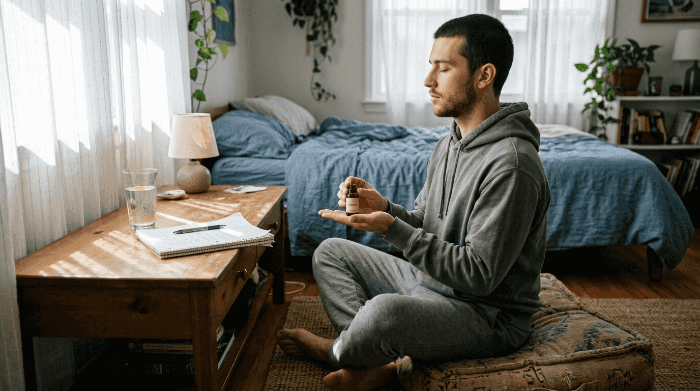 Man focusing before microdose breathing ritual
