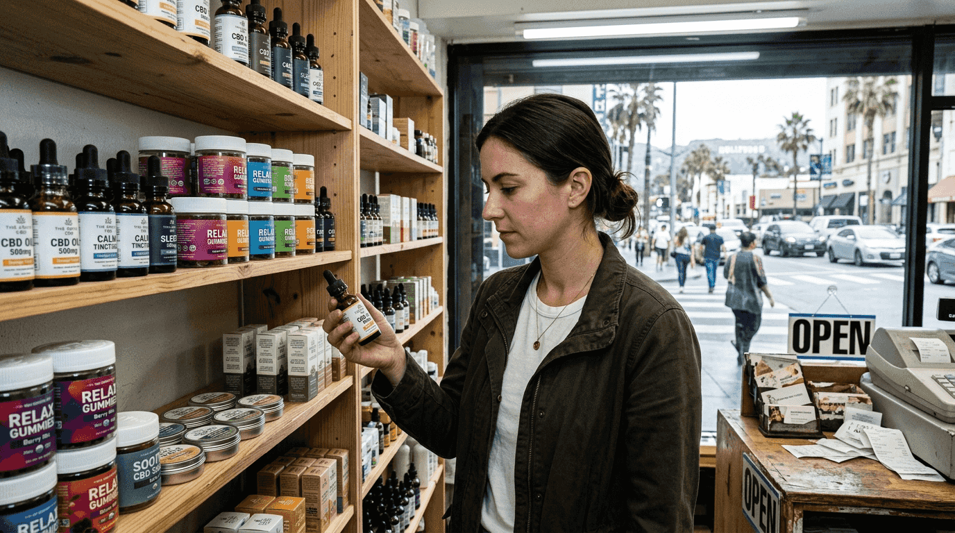 Customer shopping for CBD products at dispensary