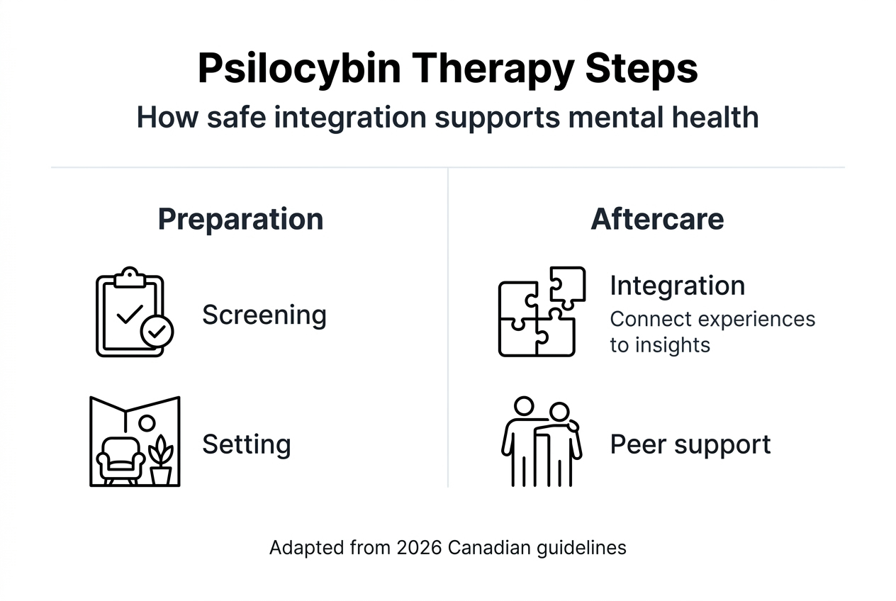 Infographic summarizing psilocybin therapy steps