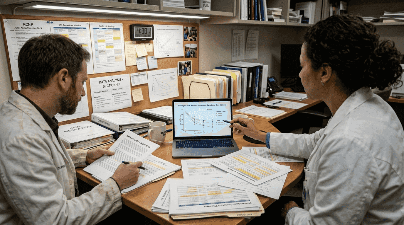 Researchers reviewing psilocybin trial results