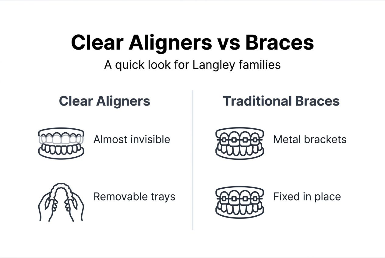 Infographic comparing aligners and braces for kids