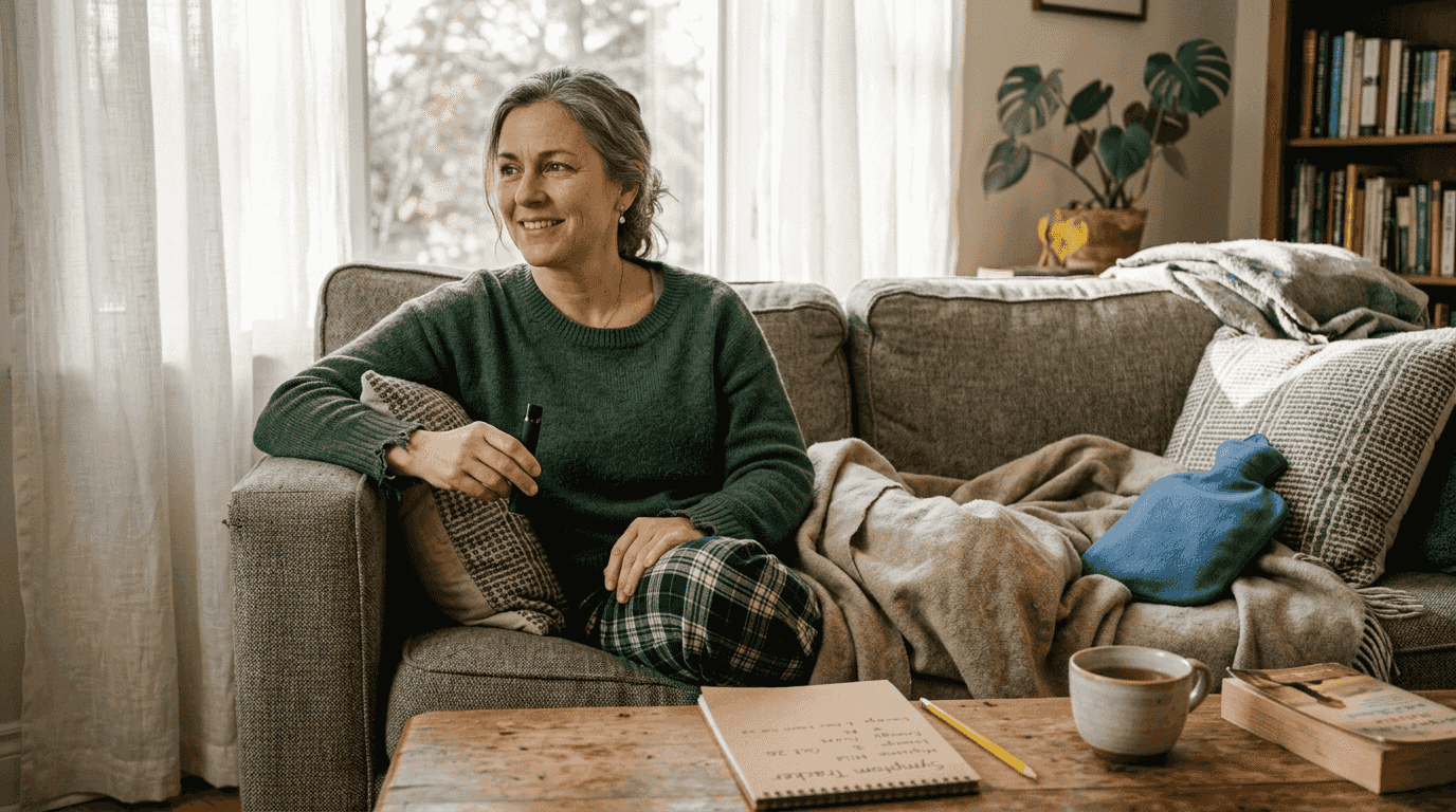 Woman relaxing with cannabis vape pen for relief