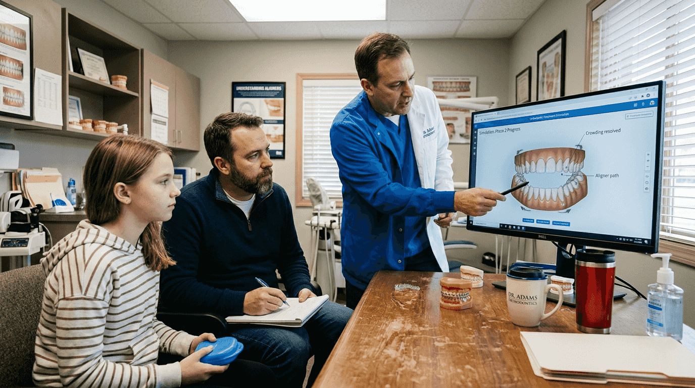 Orthodontist shows digital aligner planning