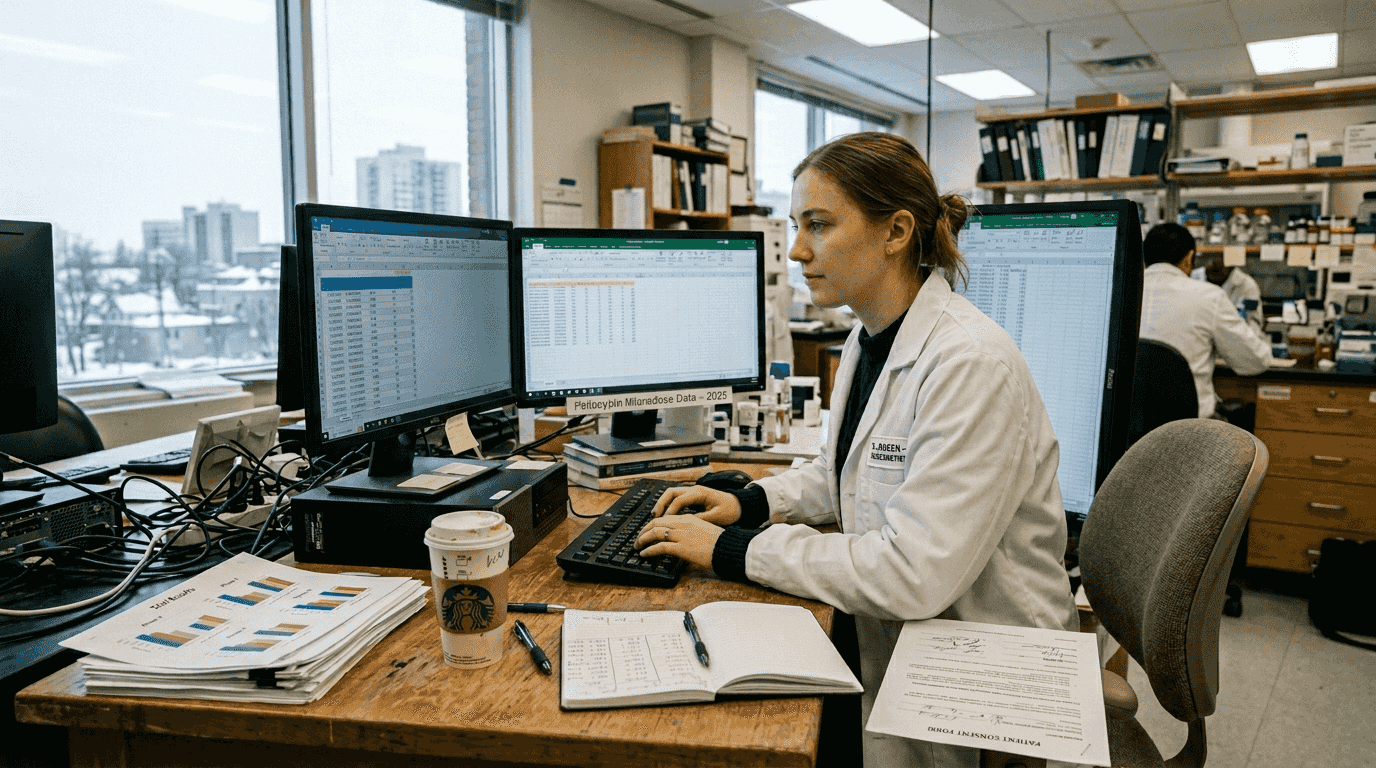 Researcher entering psilocybin study data