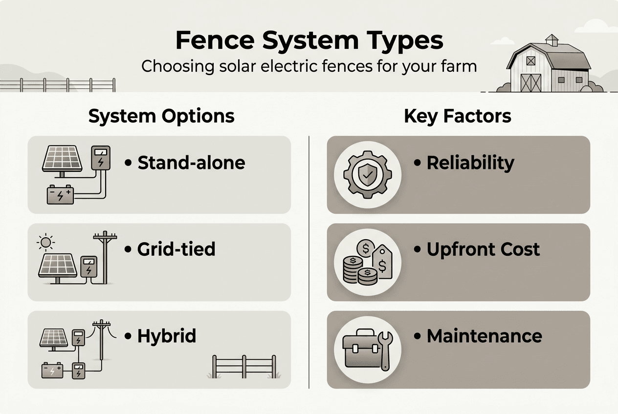 Infographic comparing solar fence system types