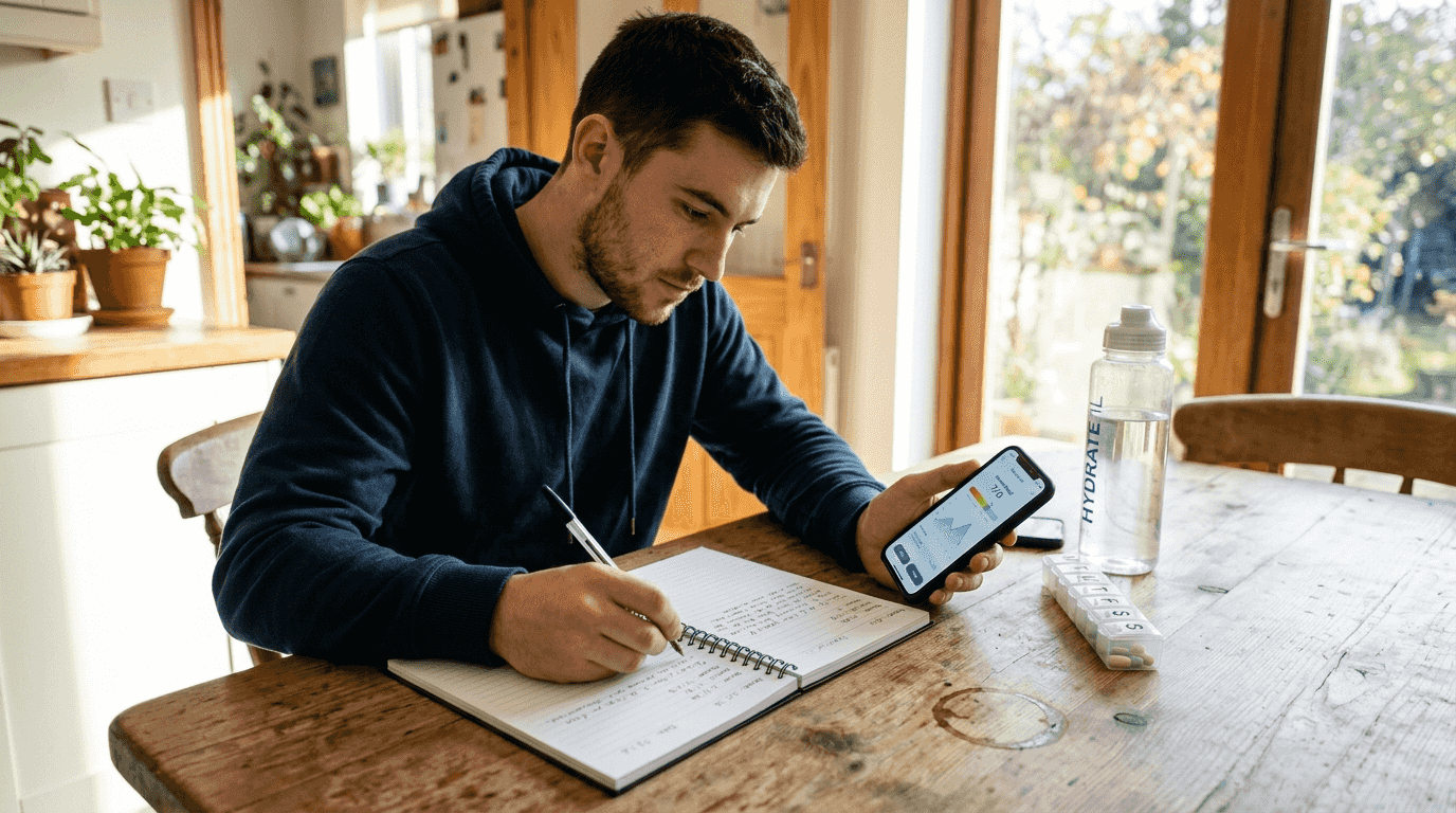 Man recording mood and observations in journal