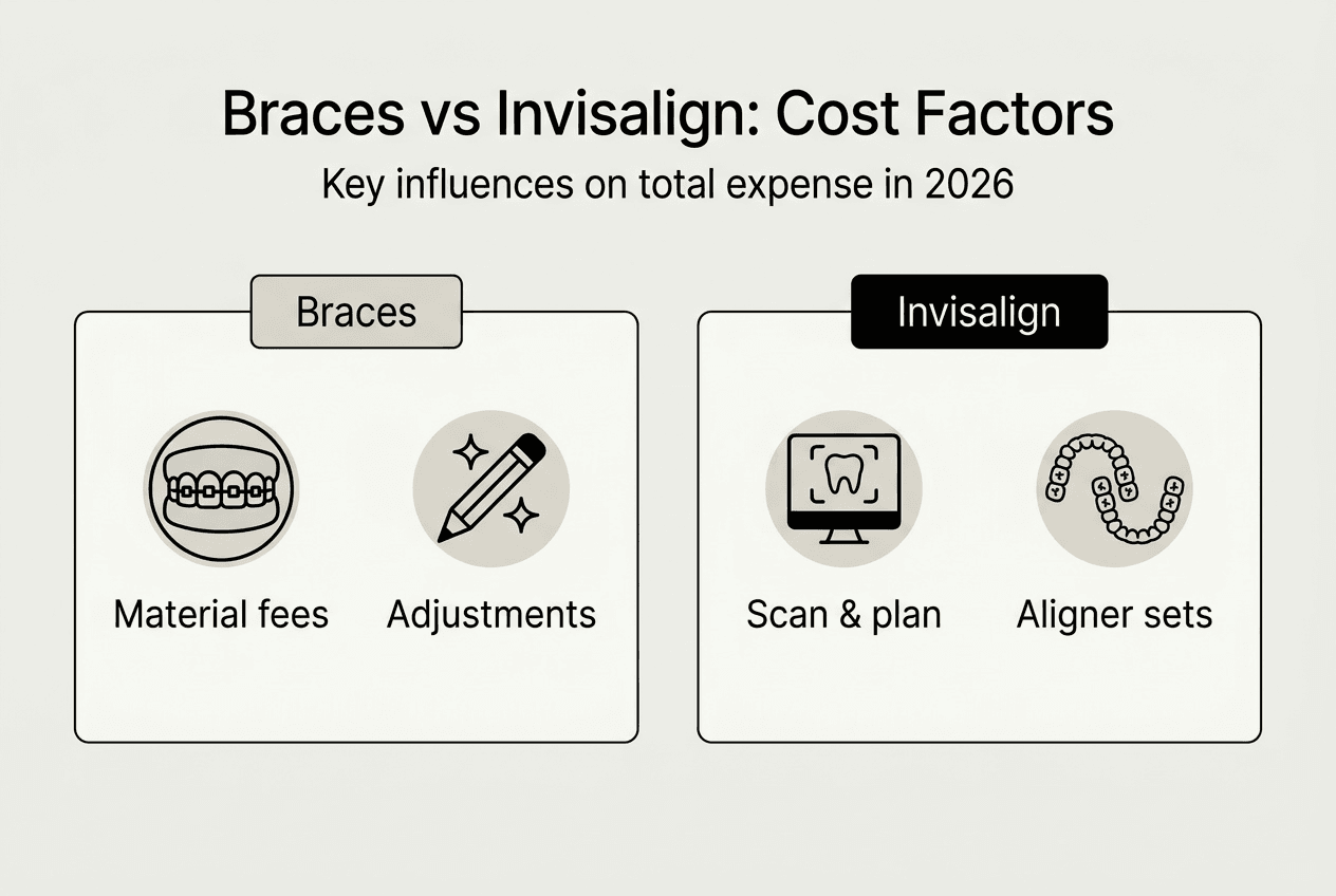 Infographic showing braces versus Invisalign cost factors
