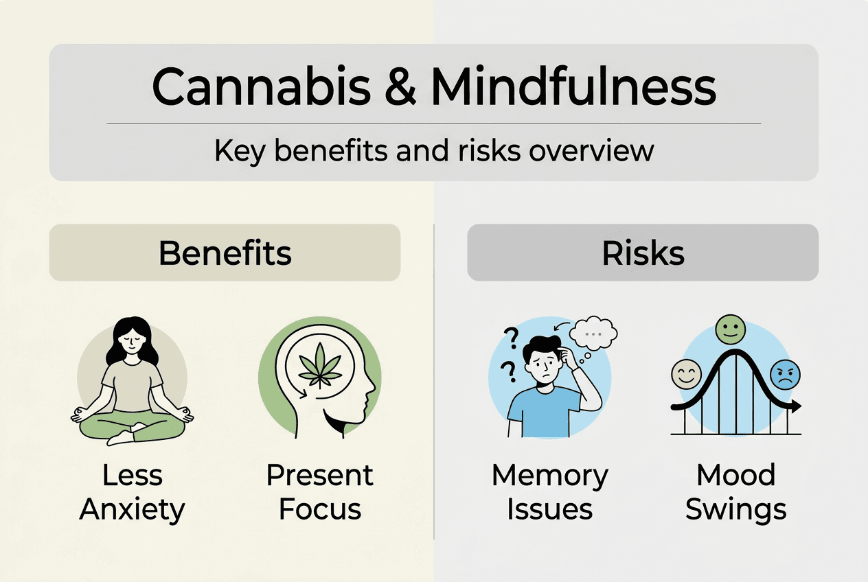Infographic shows cannabis mindfulness benefits and risks