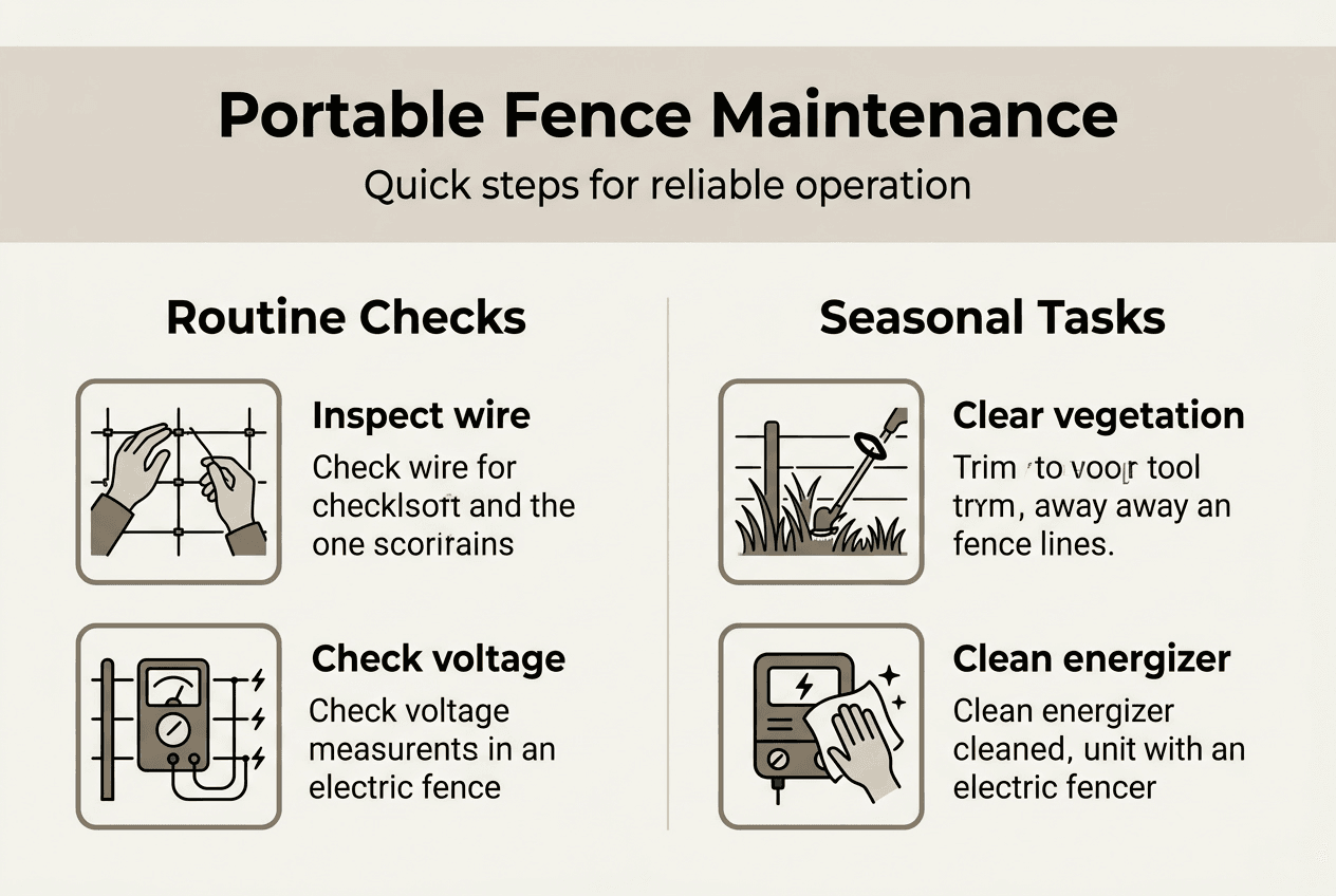 Infographic summarizing portable fence maintenance tasks