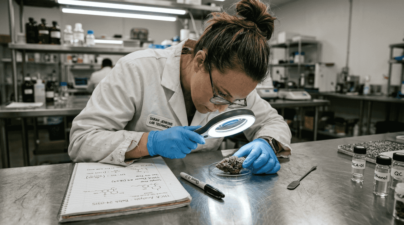 Scientist studying THCA cannabis flower in lab