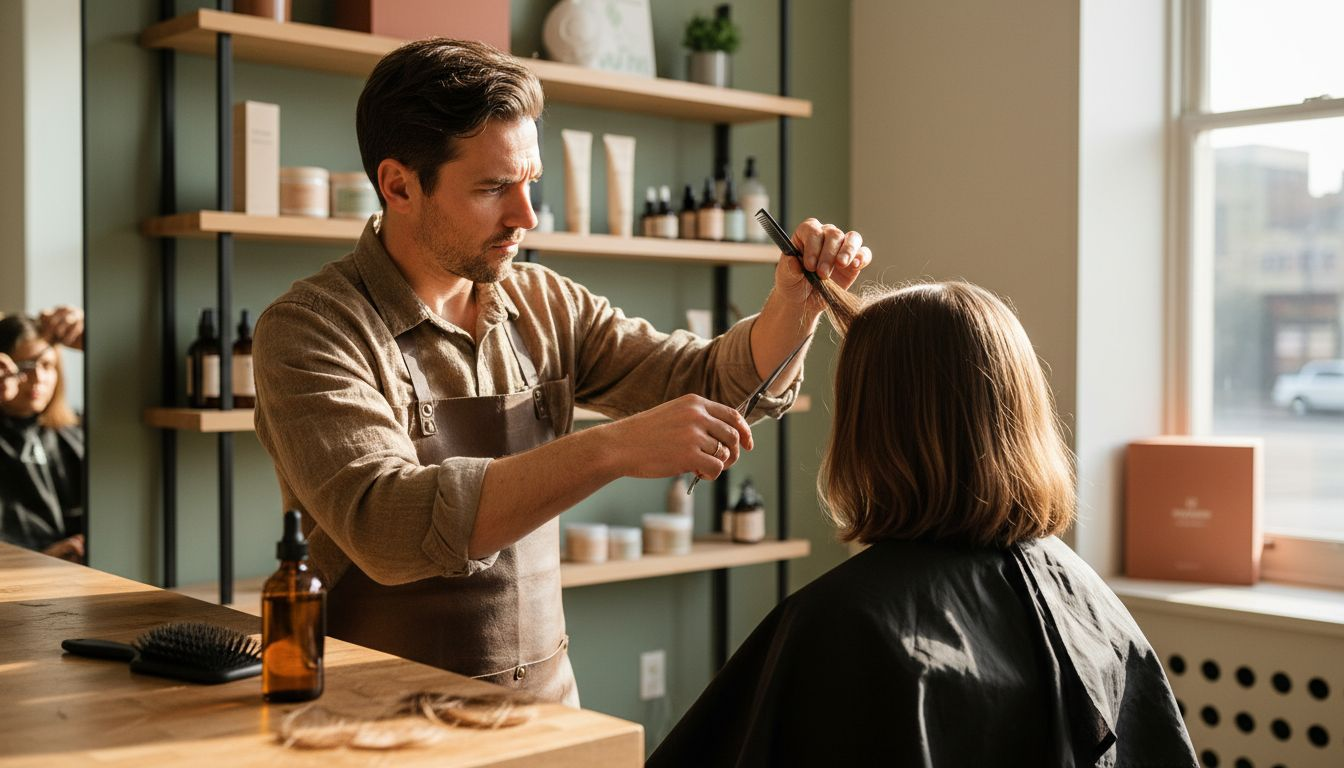Expert stylist using specialized cutting technique