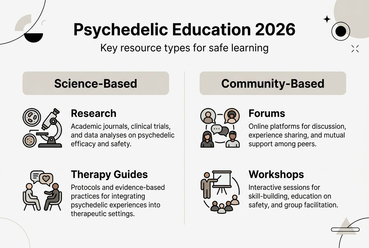 Infographic showing main psychedelic education resource types