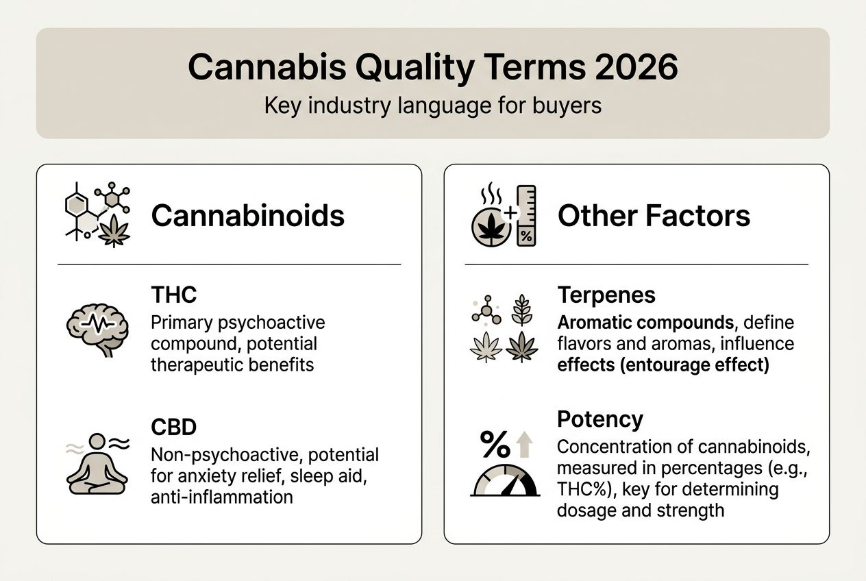 Infographic with cannabis quality terms and factors
