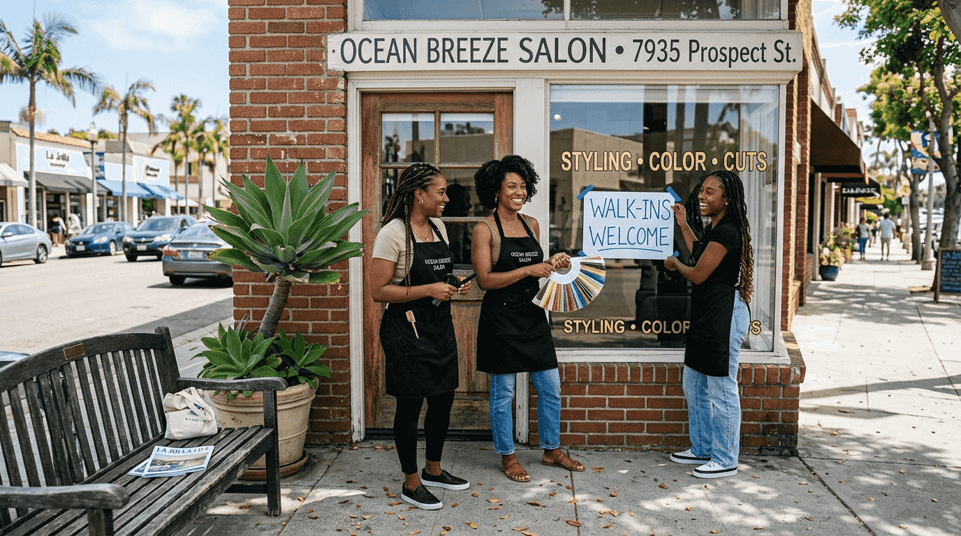 La Jolla black hair stylists outside salon