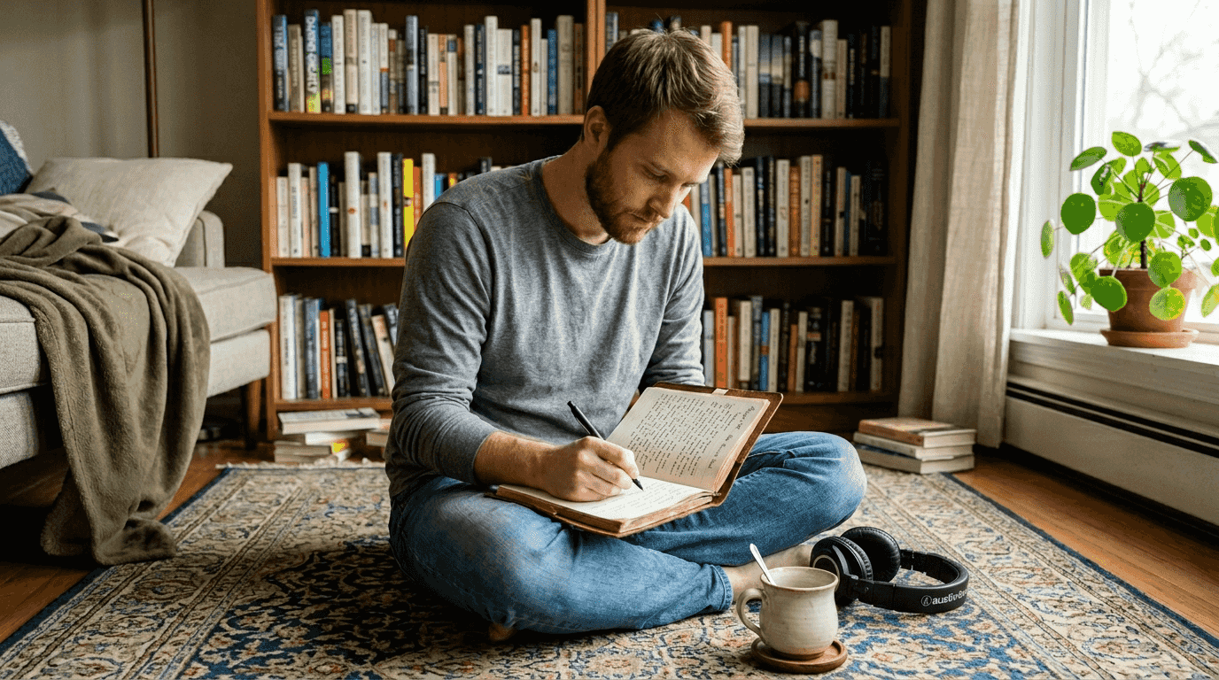 Man journaling about psilocybin personal growth