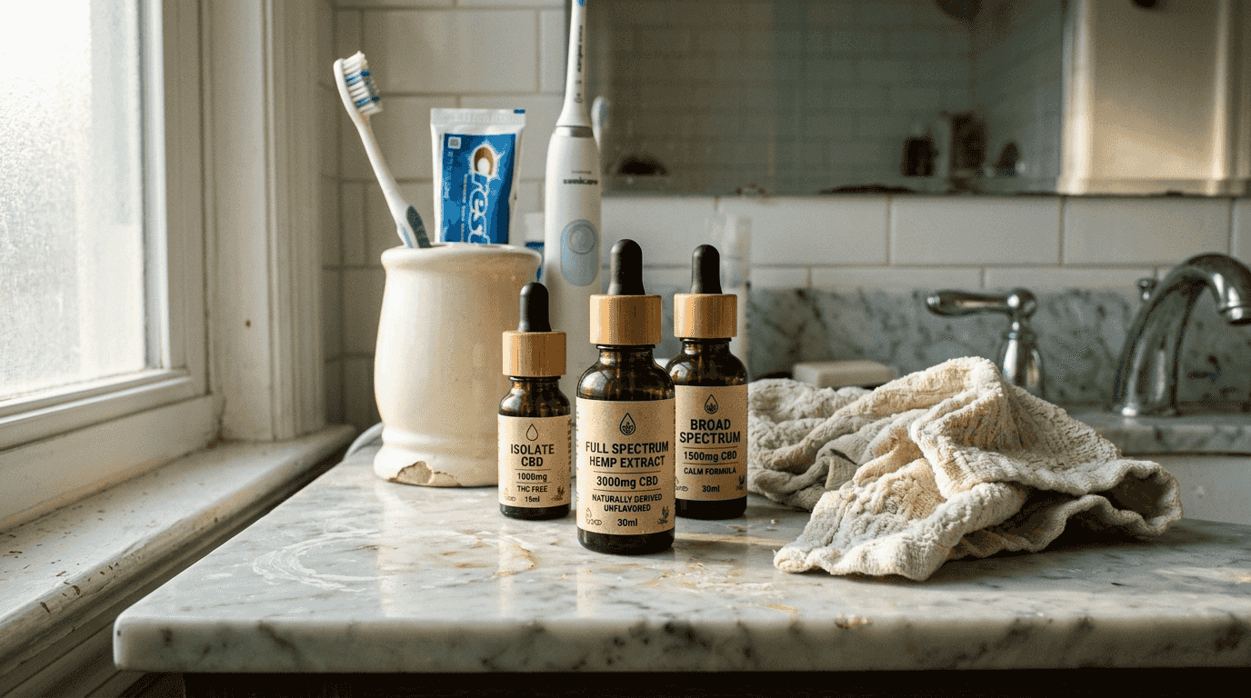 CBD bottles labeled full spectrum and isolate