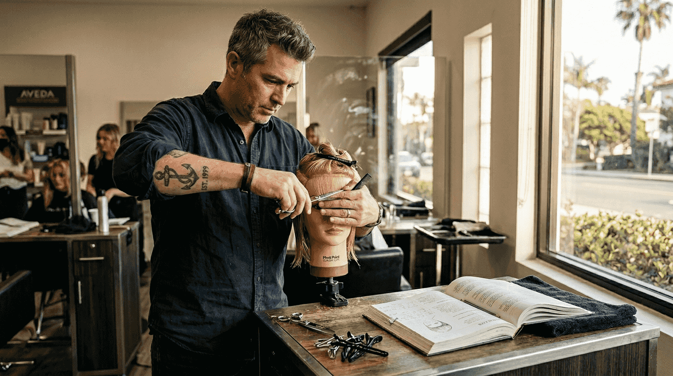 Stylist blending classic and modern hair techniques