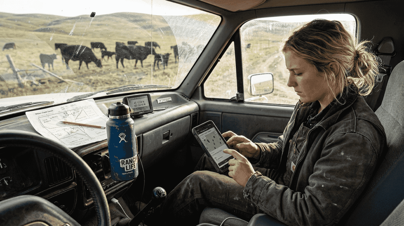 Farmer using app for virtual fencing system