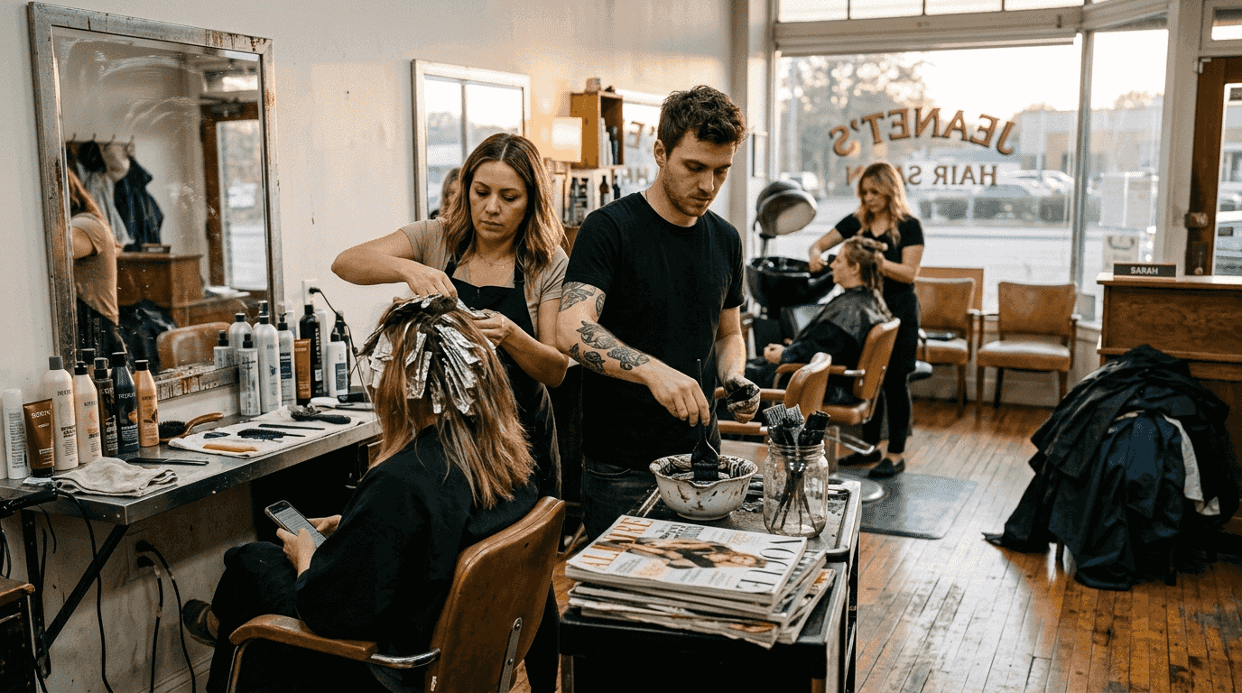 Busy hair color station at local salon