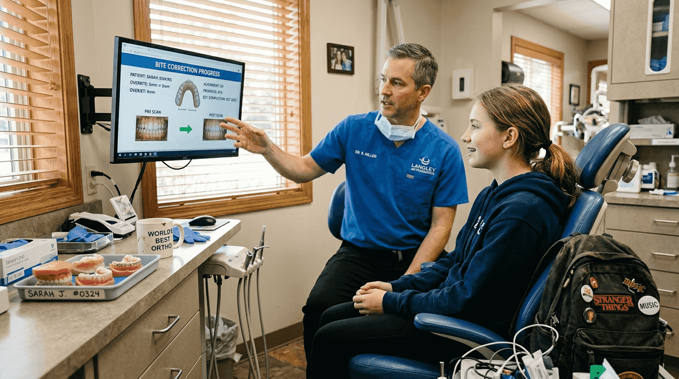 Orthodontist discussing braces treatment with patient