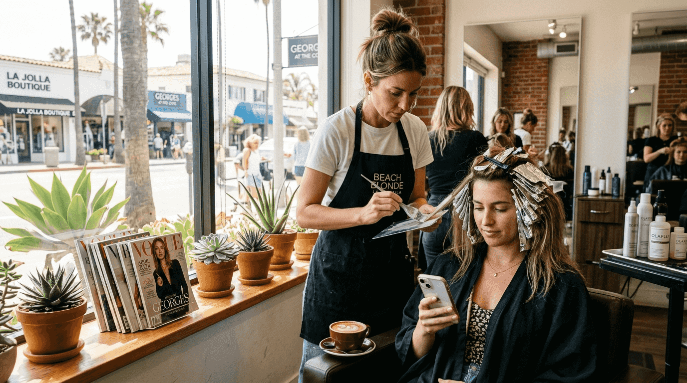 La Jolla stylist applying balayage highlights