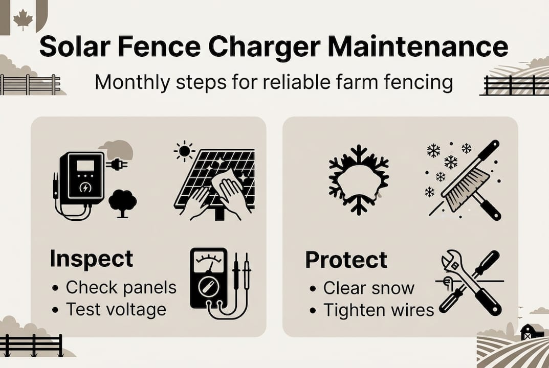Infographic on solar fence charger maintenance