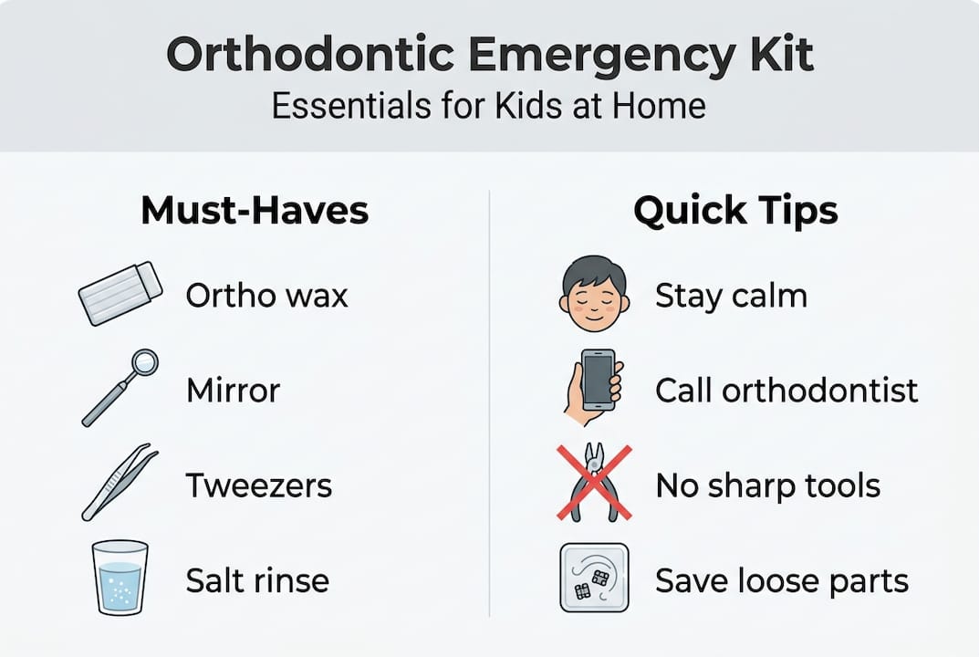 Infographic with must-haves for orthodontic emergencies
