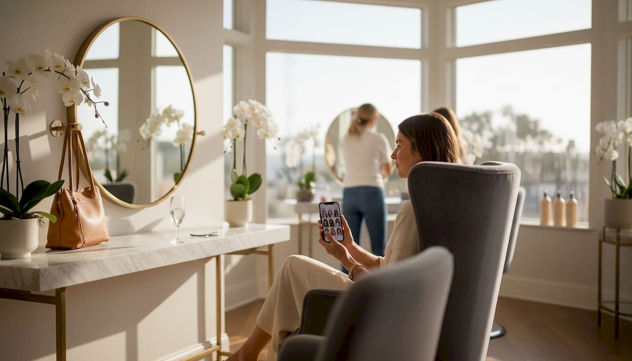 Client waiting in luxury La Jolla salon interior