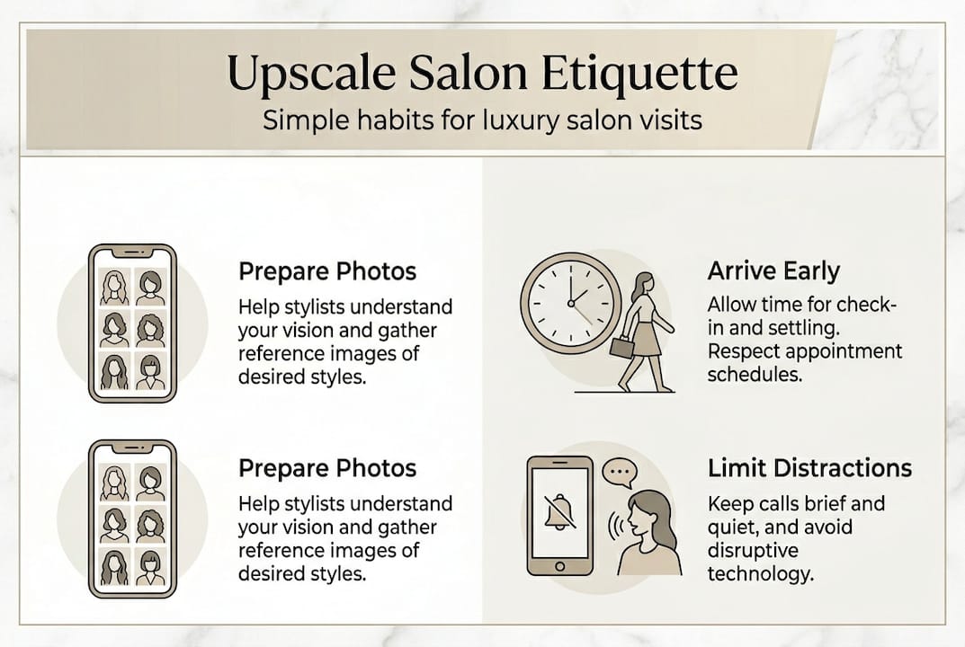Infographic summarizing upscale salon etiquette steps