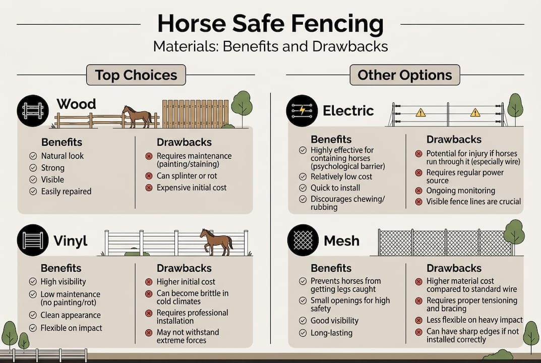Infographic comparing safe horse fencing materials