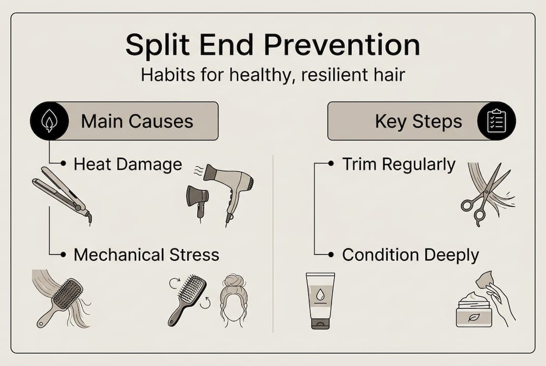 Infographic summarizes split end prevention tips
