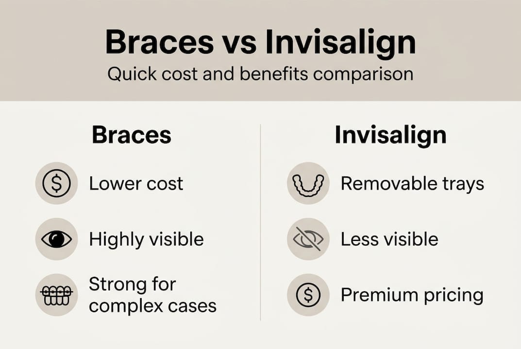 Infographic comparing braces and Invisalign features