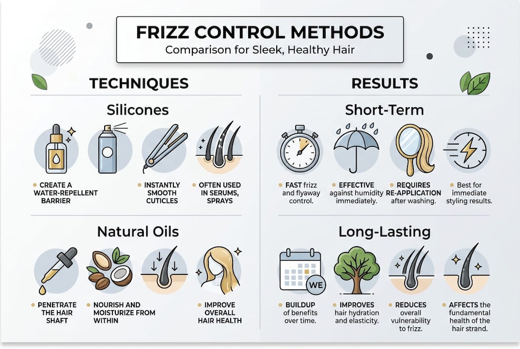 Infographic comparing frizz control methods and results