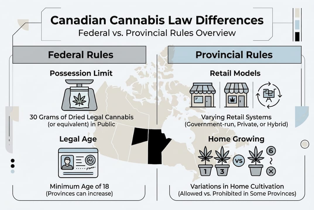 Infographic comparing federal and provincial cannabis laws