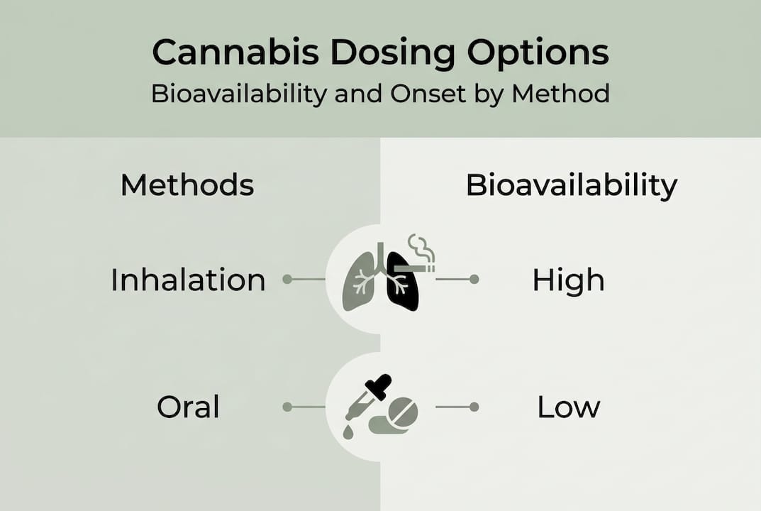 Infographic comparing cannabis dosing methods and bioavailability