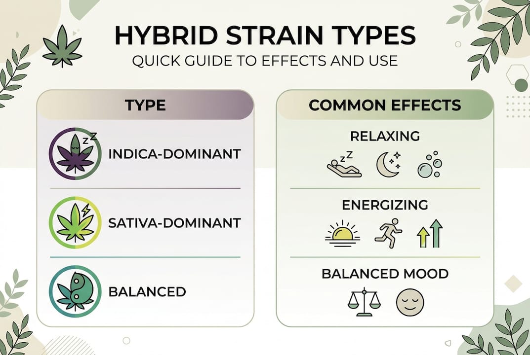 Infographic showing hybrid cannabis types and effects