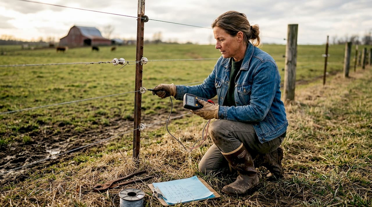 Testing voltage on electric livestock fence