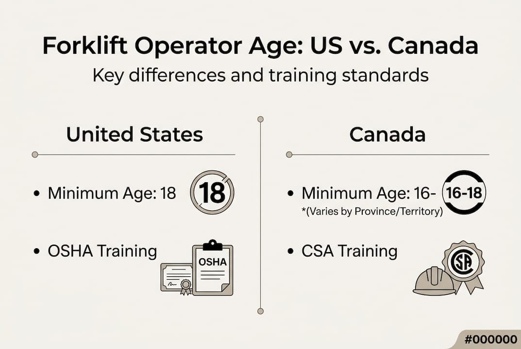 Infographic comparing US and Canadian forklift age