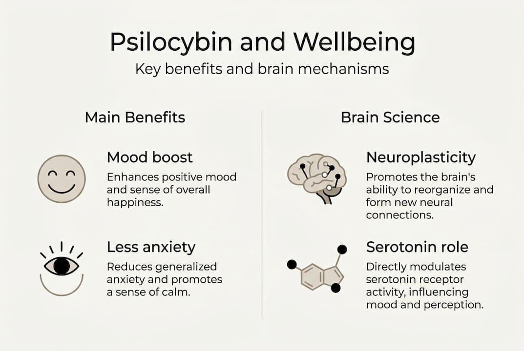 Infographic psilocybin main benefits and brain science