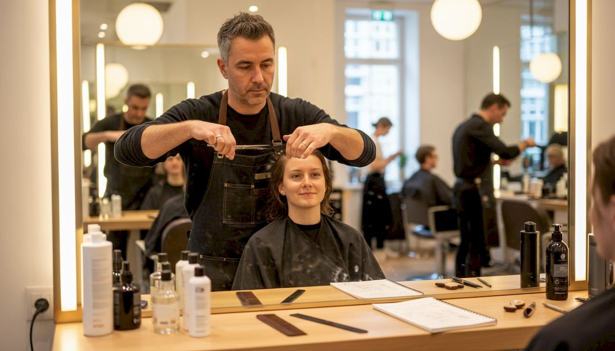 Experienced stylist giving precise haircut