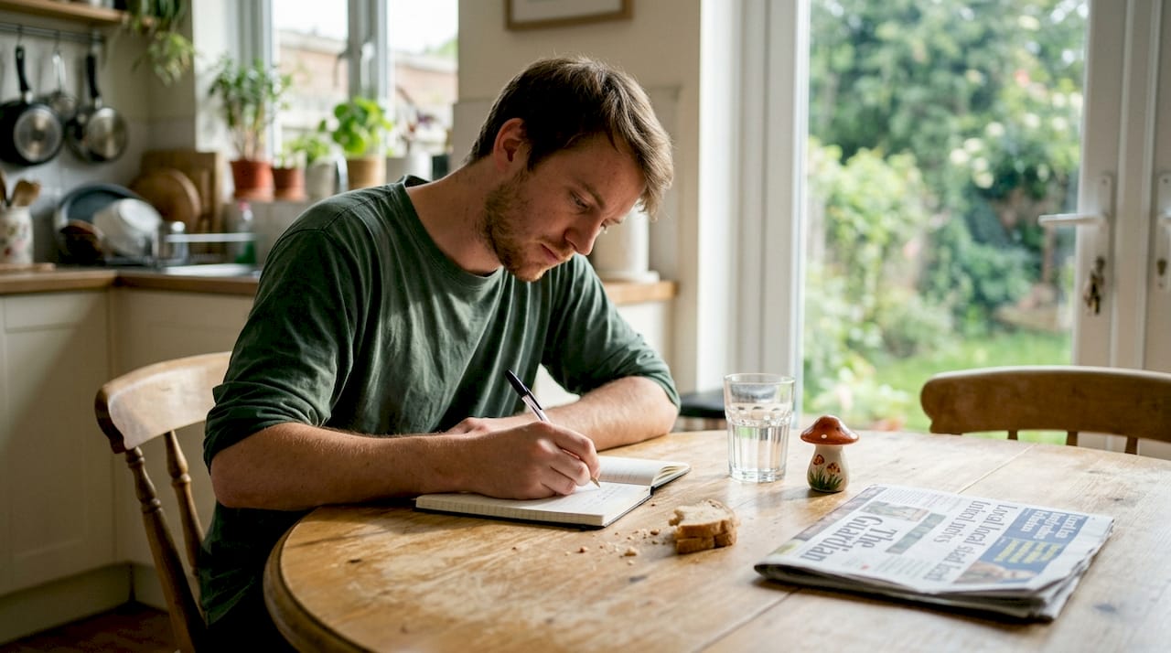 Man journaling mindful microdosing effects