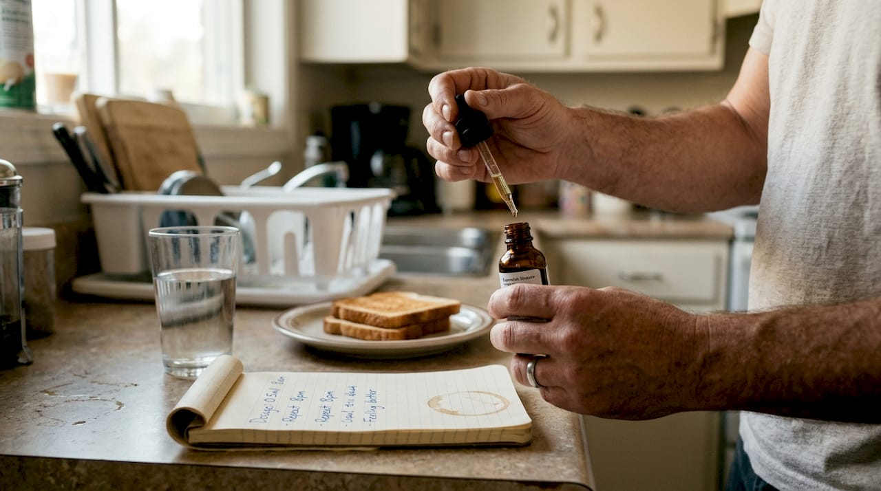Man prepares cannabis tincture dose