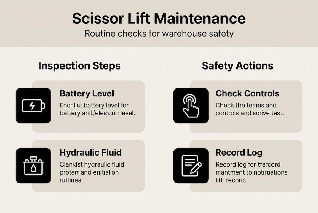 Infographic with scissor lift maintenance checklist