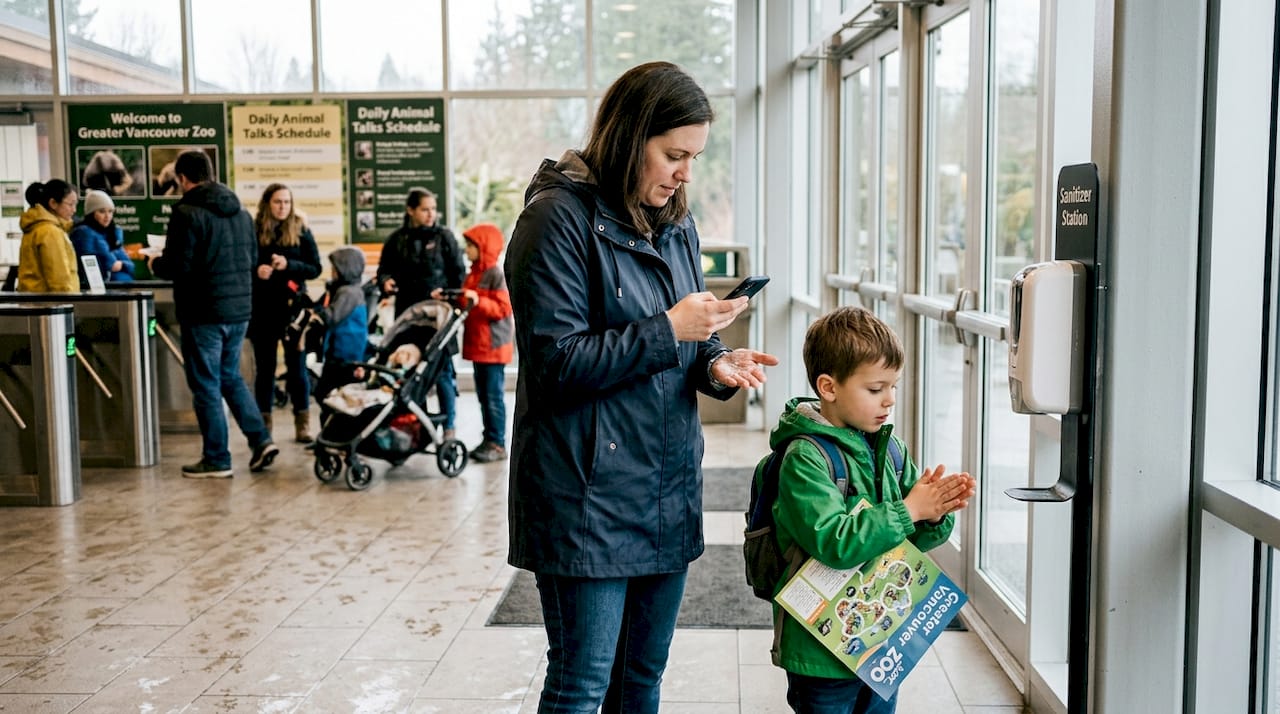 Mother and son at zoo entrance in Langley