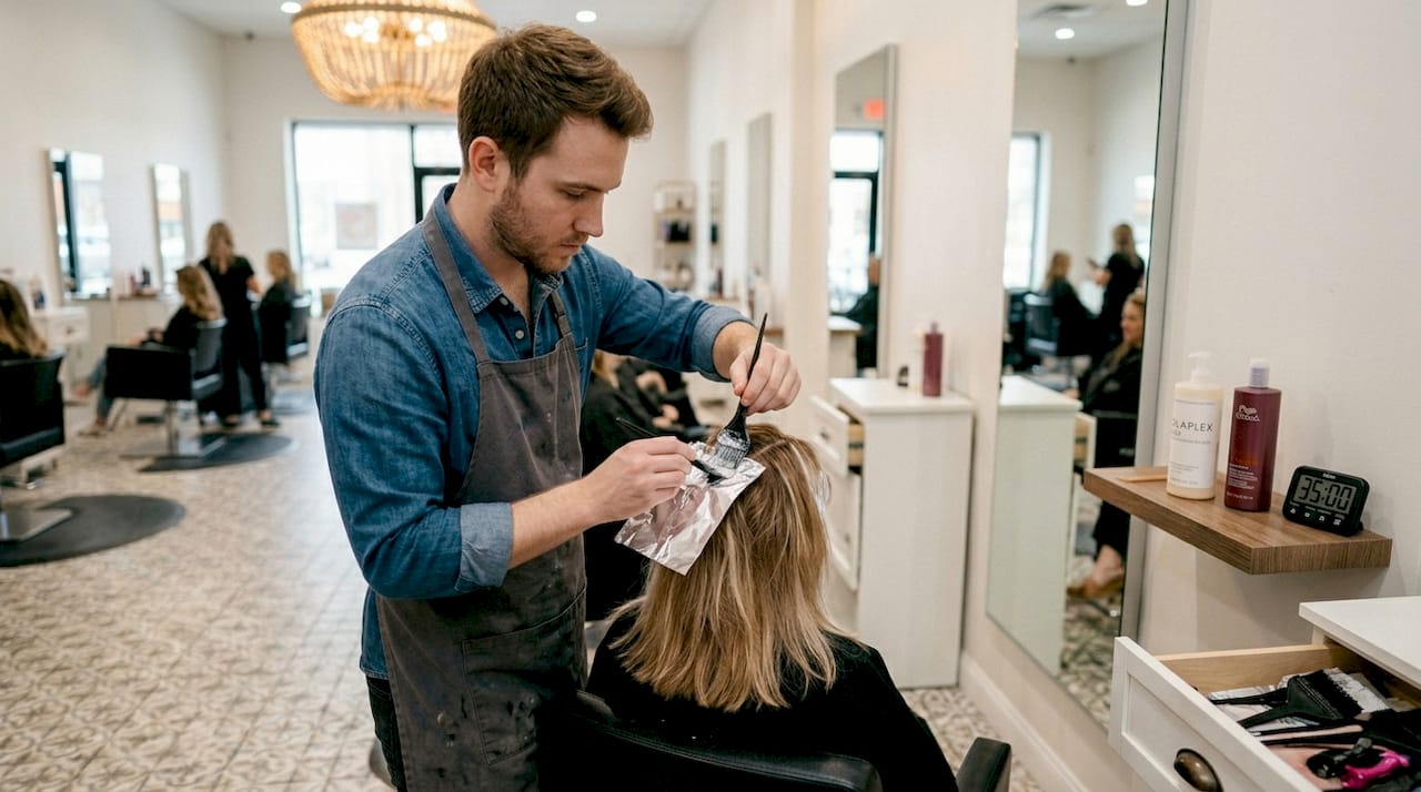 Stylist applying advanced hair technique in salon