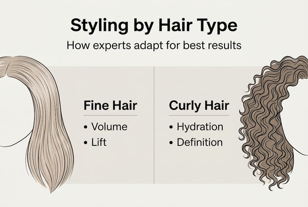 Infographic comparing fine and curly hair styling