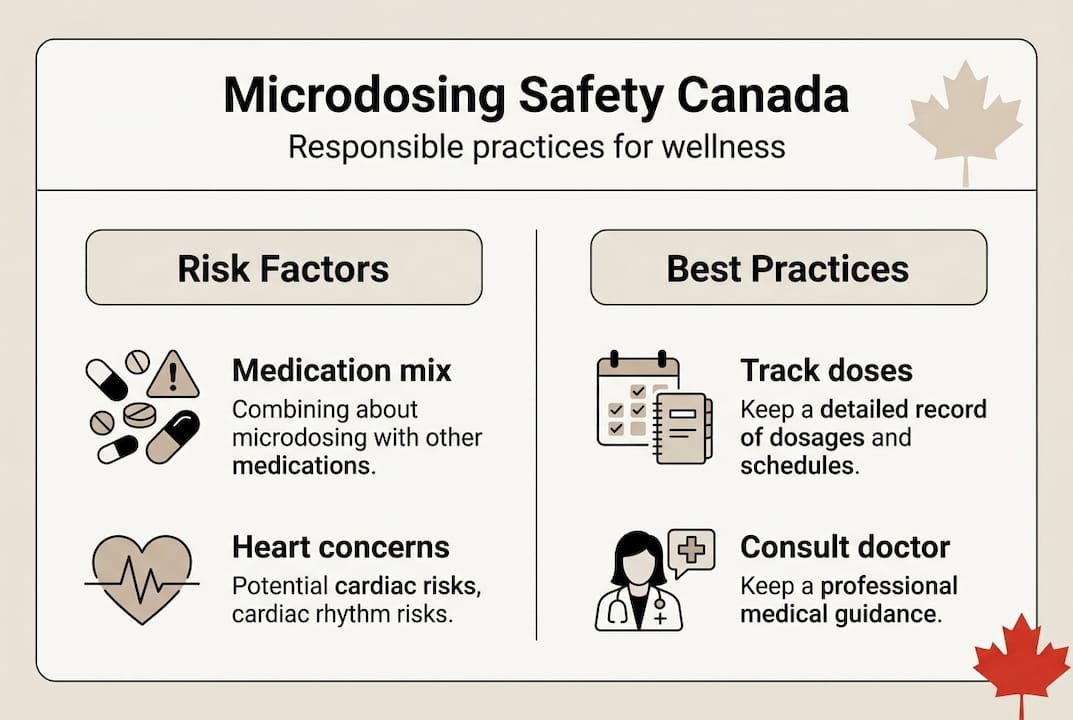 Infographic listing microdosing risks and safety tips