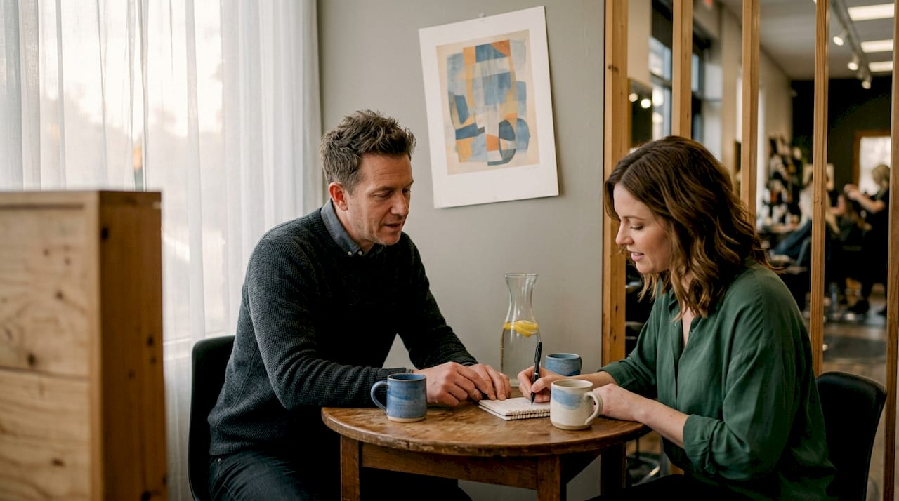 Hair artist and client in consultation meeting