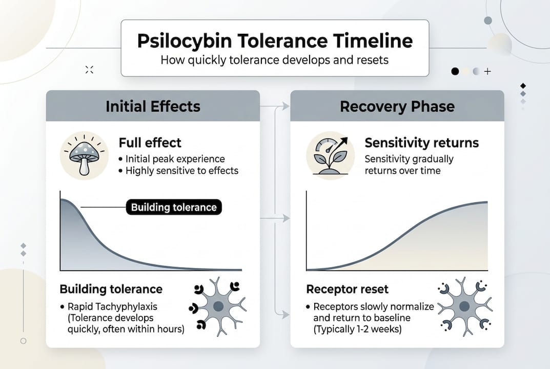 Infographic showing psilocybin tolerance and reset phases